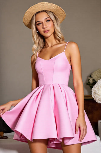 Pink Corset Satin A Line Short Prom Dress