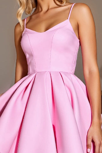 Pink Corset Satin A Line Short Prom Dress
