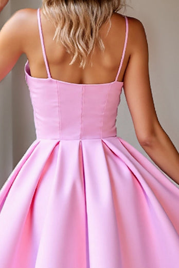 Pink Corset Satin A Line Short Prom Dress