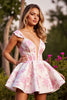 Load image into Gallery viewer, White Corset Floral Satin Short Prom Dress with Sleeves