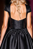 Load image into Gallery viewer, Black Corset Satin Cap Sleeves Short Prom Dress