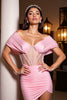 Load image into Gallery viewer, Pink Corset Ruched Tight Satin Short Prom Dress
