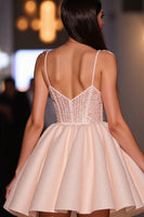 Load image into Gallery viewer, Sparkly Blush A Line Satin Short Corset Prom Dress with Beading