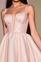 Load image into Gallery viewer, Sparkly Blush A Line Satin Short Corset Prom Dress with Beading