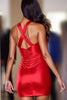 Load image into Gallery viewer, Red Tight Satin Halter Short Prom Dress