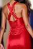 Load image into Gallery viewer, Red Tight Satin Halter Short Prom Dress