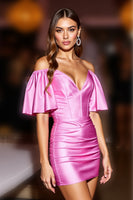 Load image into Gallery viewer, Fuchsia Bodycon Corset Satin Short Prom Dress with Ruffles
