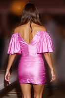 Load image into Gallery viewer, Fuchsia Bodycon Corset Satin Short Prom Dress with Ruffles
