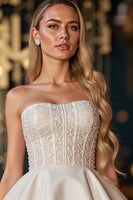 Load image into Gallery viewer, Ivory A Line Satin Short Corset Prom Dress with Appliques
