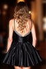 Load image into Gallery viewer, Sparkly Black A Line Satin Short Corset Prom Dress with Beading