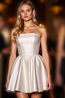 Load image into Gallery viewer, Ivory Satin Strapless A Line Short Corset Prom Dress