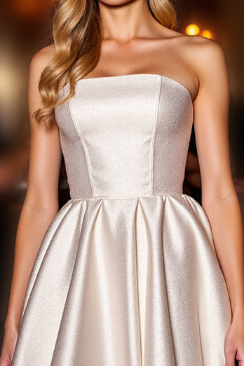 Ivory Satin Strapless A Line Short Corset Prom Dress