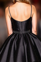 Load image into Gallery viewer, Black Spaghetti Straps A Line Corset Short Satin Prom Dress