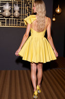 Load image into Gallery viewer, Yellow A Line Short Satin Prom Dress with Ruffles