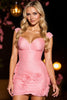 Load image into Gallery viewer, Pink Ruched Tight Short Prom Dress with 3D Flowers