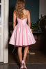 Load image into Gallery viewer, Pink Satin Cut Out A Line Spaghetti Straps Short Prom Dress