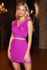 Load image into Gallery viewer, Sparkly Fuchsia Ruched Tight Beaded Short Prom Dress