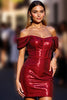 Load image into Gallery viewer, Sparkly Dark Red Tight Short Corset Prom Dress with Beading