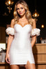 Load image into Gallery viewer, White Bodycon Satin Short Prom Dress with 3D Flowers