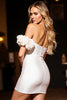Load image into Gallery viewer, White Bodycon Satin Short Prom Dress with 3D Flowers
