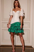 Load image into Gallery viewer, White and Green Satin Bodycon Short Prom Dress with Ruffles