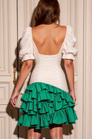 Load image into Gallery viewer, White and Green Satin Bodycon Short Prom Dress with Ruffles