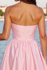 Load image into Gallery viewer, Pink Satin A Line Strapless Short Corset Prom Dress