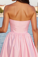 Load image into Gallery viewer, Pink Satin A Line Strapless Short Corset Prom Dress