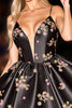 Load image into Gallery viewer, Black Satin A Line Short Floral Corset Prom Dress