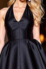 Load image into Gallery viewer, Black A Line Halter Satin Short Prom Dress