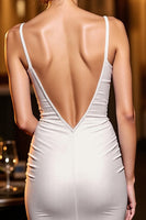 Load image into Gallery viewer, Ivory Satin Bodycon Spaghetti Straps Corset Short Prom Dress