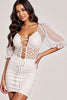 Load image into Gallery viewer, White Ruffled Bodycon Tie Front Short Prom Dress with Lace