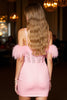 Load image into Gallery viewer, Pink Bodycon Corset Short Prom Dress with Feathers