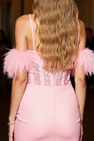 Load image into Gallery viewer, Pink Bodycon Corset Short Prom Dress with Feathers