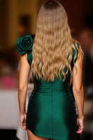 Load image into Gallery viewer, Dark Green Floral Bodycon Short Satin Prom Dress