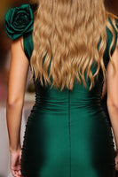 Load image into Gallery viewer, Dark Green Floral Bodycon Short Satin Prom Dress