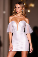 Load image into Gallery viewer, White Bodycon Off the Shoulder Corset Short Prom Dress