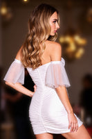 Load image into Gallery viewer, White Bodycon Off the Shoulder Corset Short Prom Dress