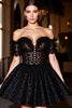 Load image into Gallery viewer, Black A Line Short Corset Prom Dress with Appliques