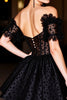 Load image into Gallery viewer, Black A Line Short Corset Prom Dress with Appliques