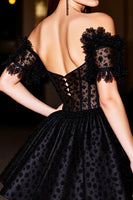 Load image into Gallery viewer, Black A Line Short Corset Prom Dress with Appliques