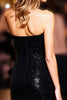 Load image into Gallery viewer, Sparkly Black Sequin Strapless Bodycon Short Prom Dress