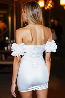 White Corset Ruffled Satin Bodycon Short Prom Dress