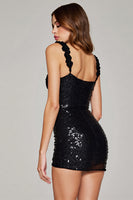 Load image into Gallery viewer, Sparkly Black Sequin Short Bodycon Prom Dress