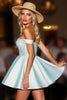 Load image into Gallery viewer, Green A Line Satin Short Corset Prom Dress