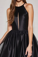 Load image into Gallery viewer, Black Halter A Line Short Prom Dress
