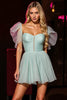 Load image into Gallery viewer, Green A Line Short Prom Dress with Ruffles