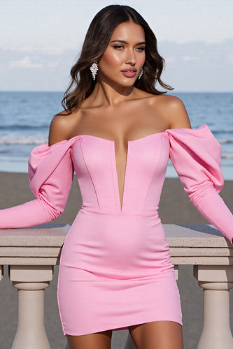 Pink Bodycon Short Corset Prom Dress with Ruffles