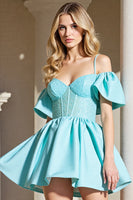 Load image into Gallery viewer, Light Blue A Line Corset Short Prom Dress