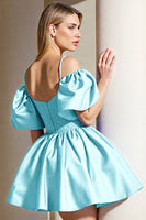 Load image into Gallery viewer, Light Blue A Line Corset Short Prom Dress